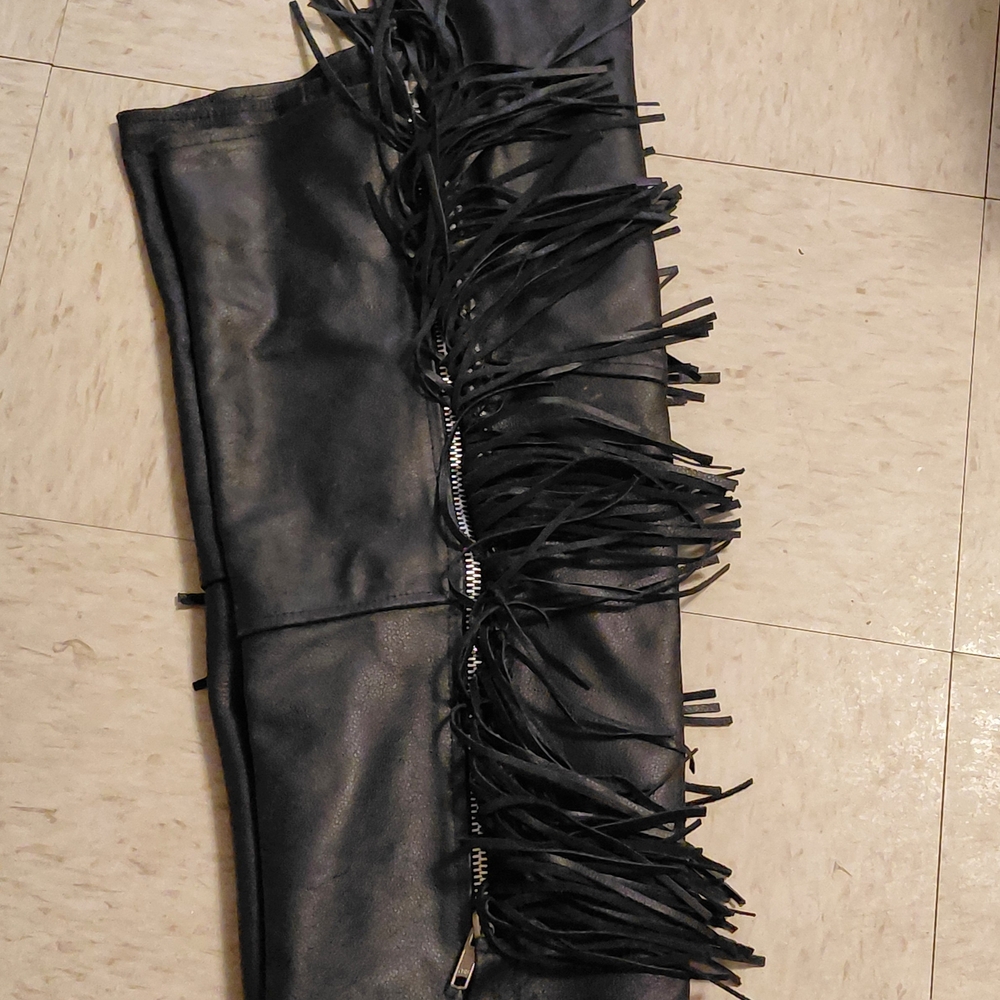 Vintage Biker Style Black Fringe Chaps Genuine Leather Excellent Condition